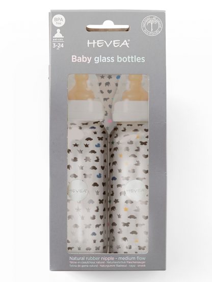 HEVEA BABY GLASS FEEDING BOTTLES 240ML - 2 PACK